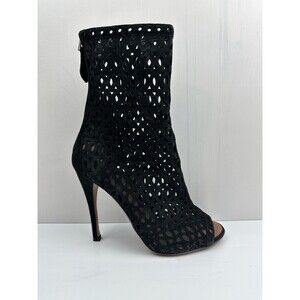 Alaia Black Suede Cut Out Boots Size 36 US 6 Peep Toe Ankle Booties Leather